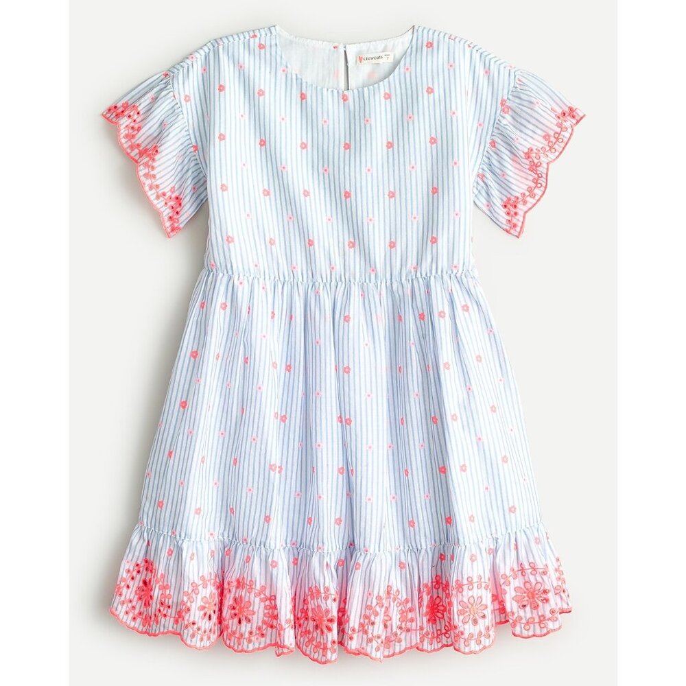 NWT J CREW CREWCUTS Girls' Embroidered Scallop Dress in Stripe SIZE 2 PREPPY $80